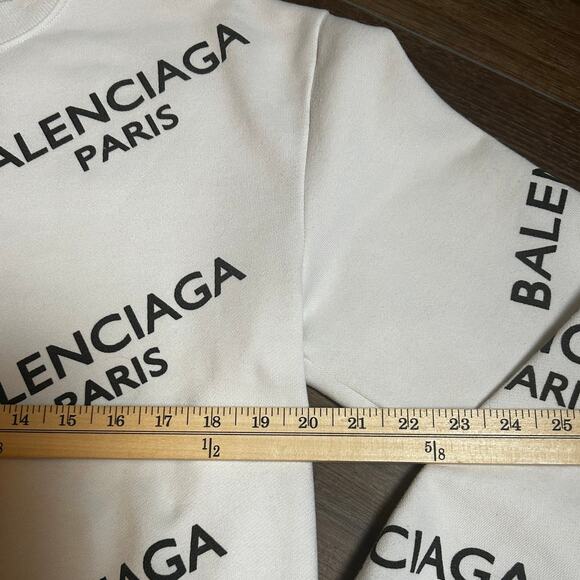 BALENCIAGA Off White Men's Crew Neck Logo Allover Sweater (check Description) - Picture 4 of 8